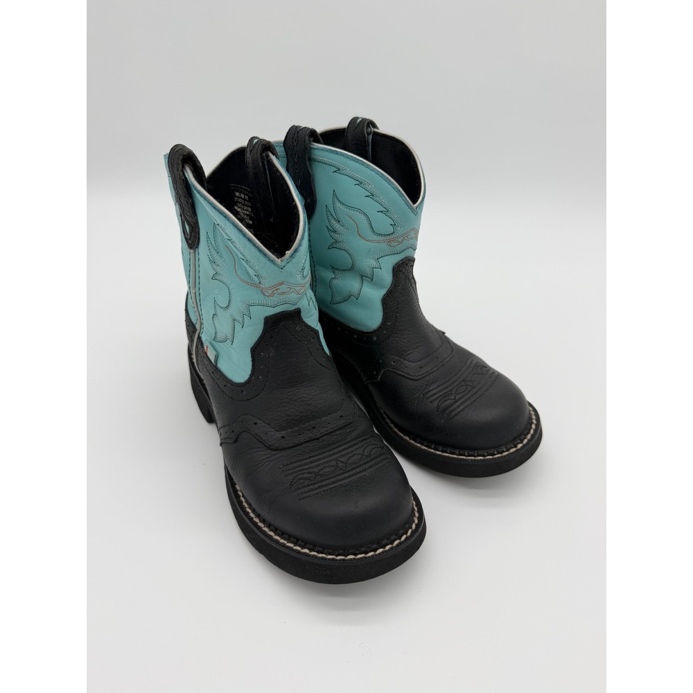 Justin‎ Gypsy Cowboy Boots Kids 2.5D Black Turquoise Leather Western 9905Y